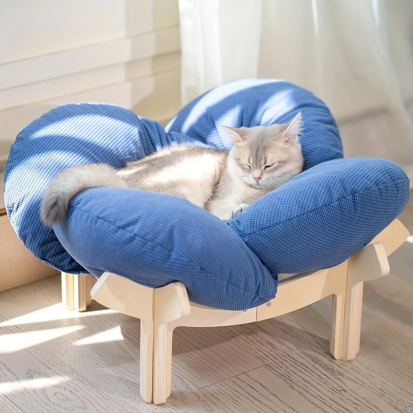 Raised Wooden Cat Bed With Cushion For Indoor Use