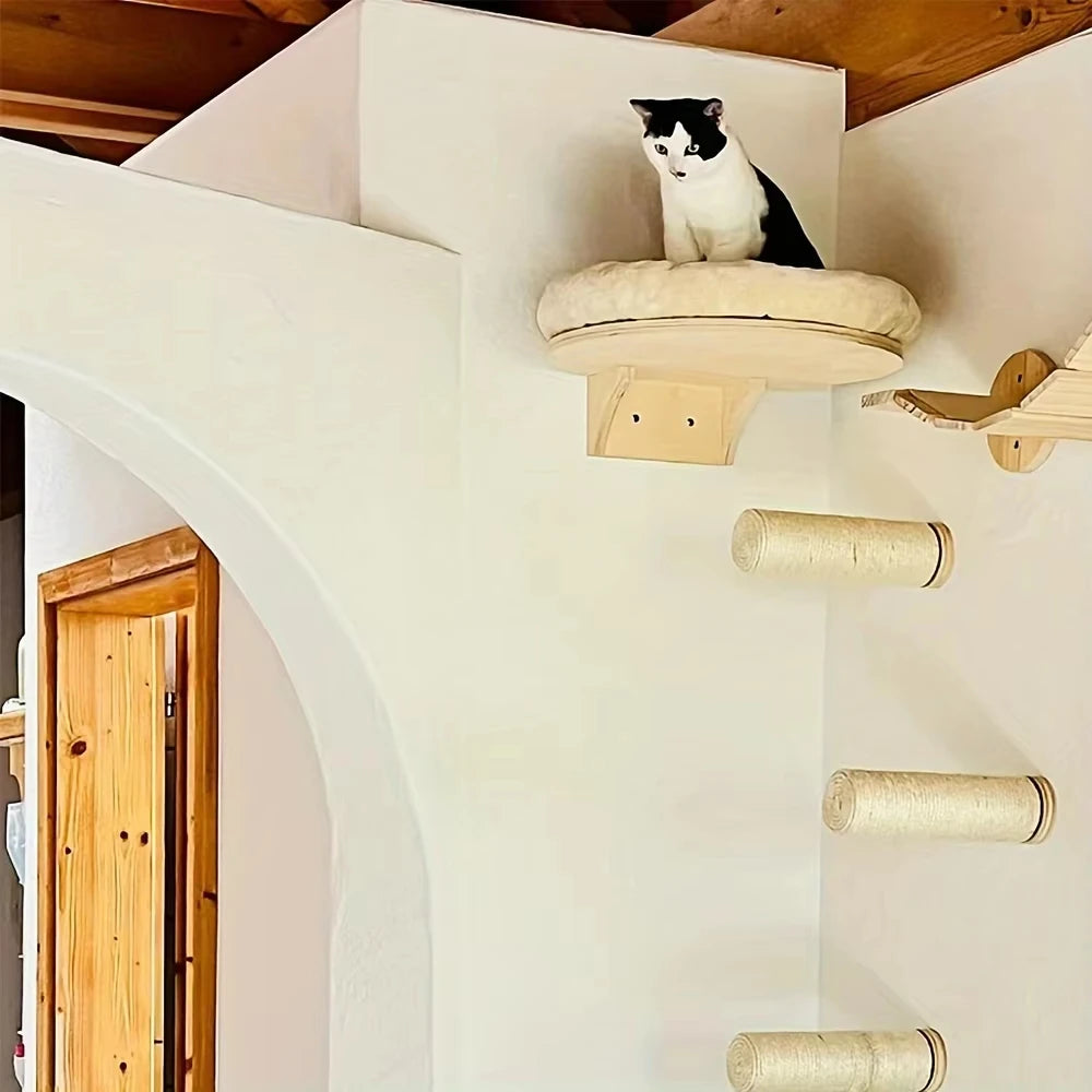 CWV Wall Mounted Cat Climbing Ladder Hammock Scratching Post Perch