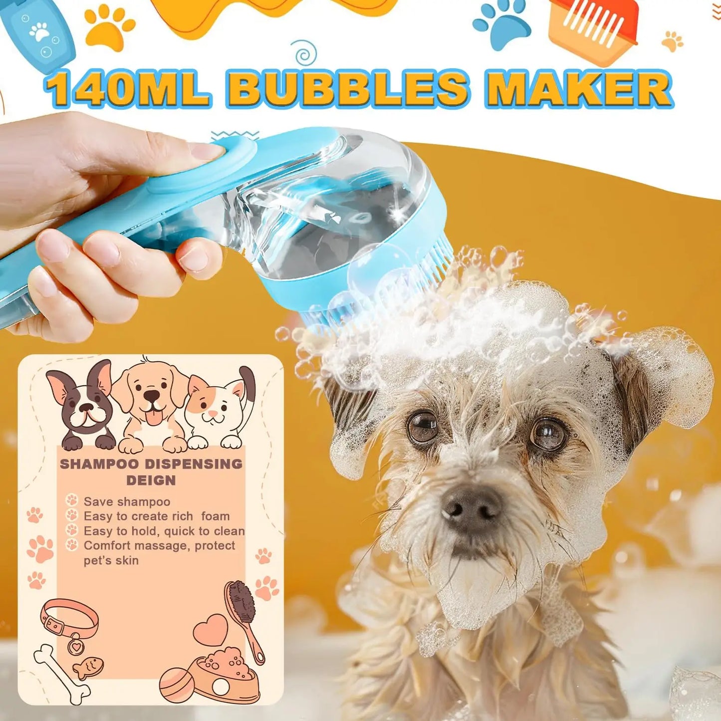 Pet Bath Brush Silicone Grooming Device for Dogs and Cats