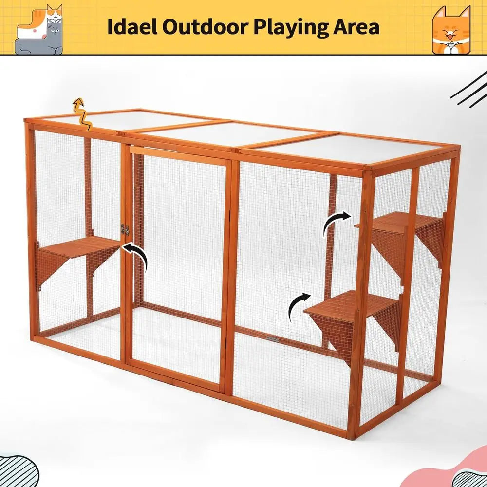 Outdoor Catio with Multi-Level Cat Enclosure and Waterproof Roof