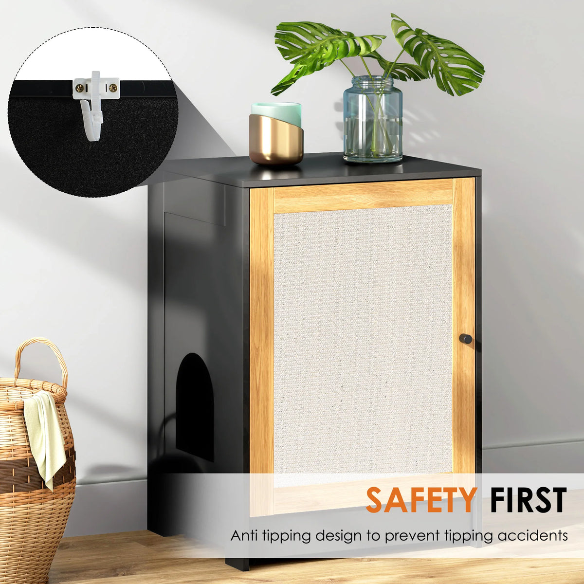 Hidden Cat Litter Box Enclosure With Sisal Scratching Door Cabinet