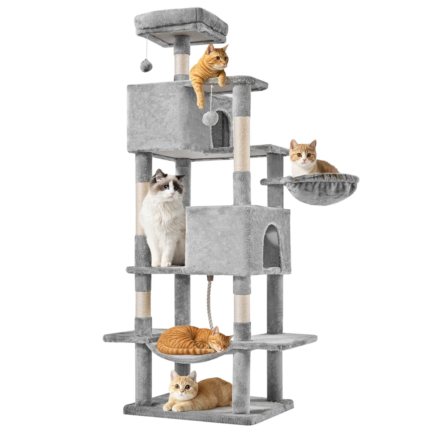 66-inch Multi-Level Cat Tree Tower with Sisal Scratching Posts, Cozy Cat Bed, Soft Hammock & Sturdy Platforms – Modern Design fo