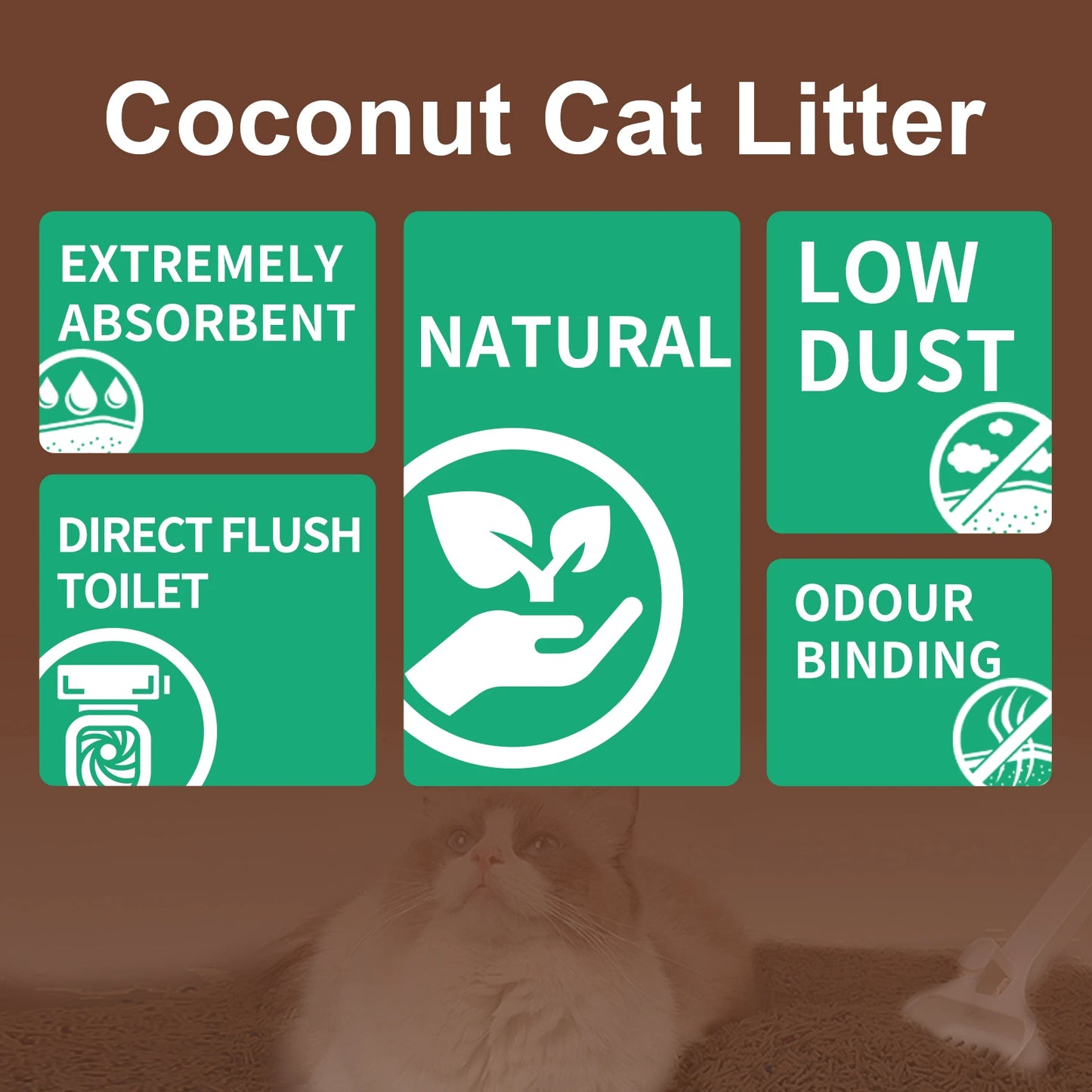 Coconut Cat Litter 10LBS 99% Deodorized Odor Control Low Tracking & Flushable Strong Clumbing Cat Litter Cat Sand