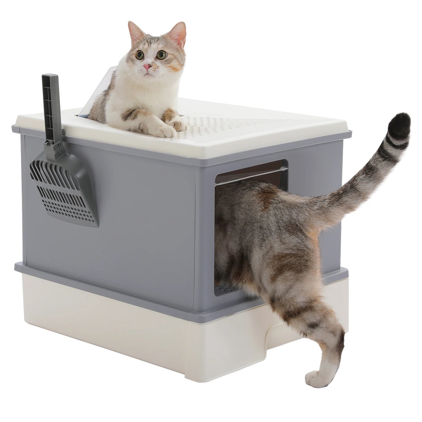 Enclosed Cat Litter Box with Scoop, Large Litter Box for Indoor, Cat Toilet with Lid, Pull-Out Drawer, Top Exit Anti-Tracking