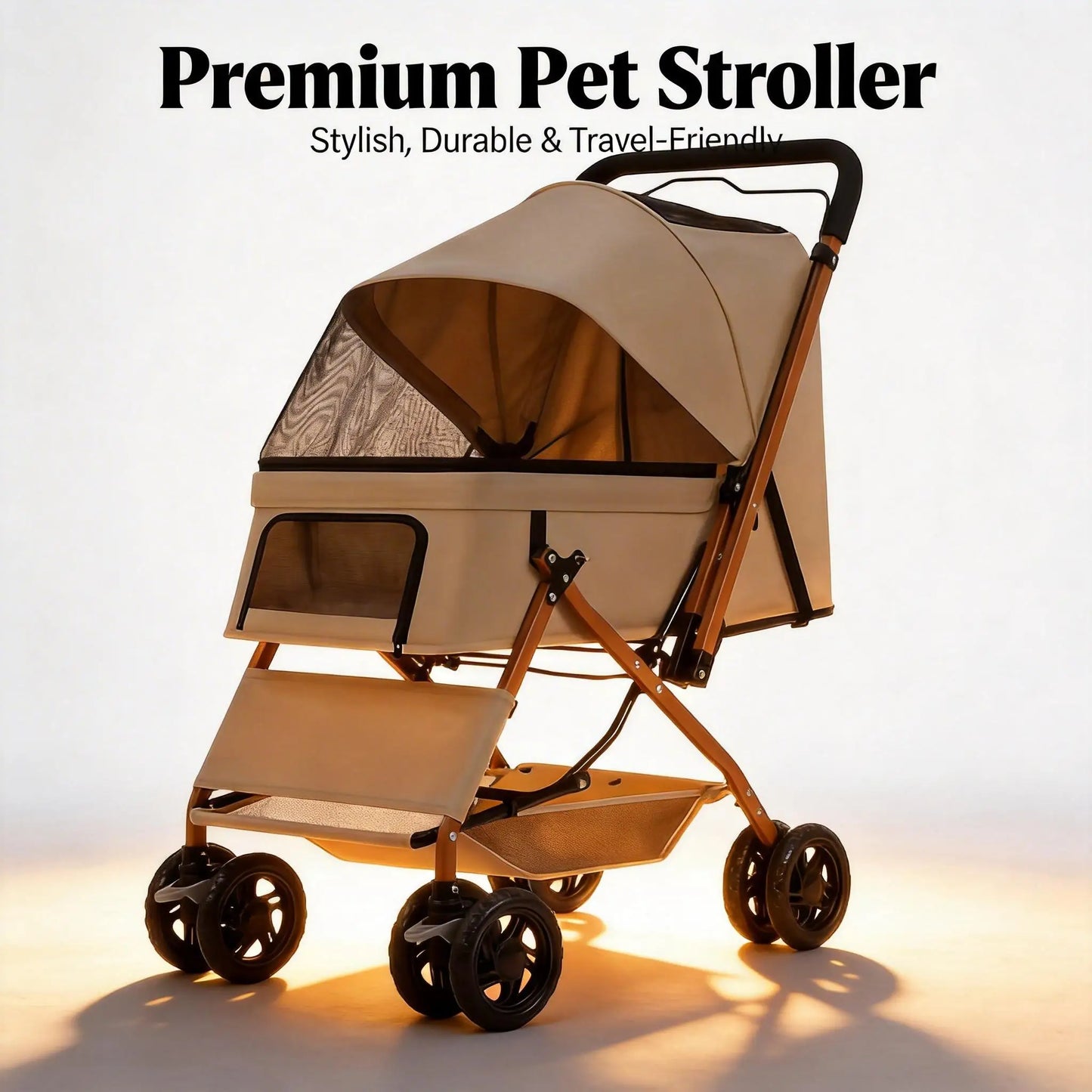 Premium Pet Stroller With Large Space, 4-wheel Stable Pet Cart for Small Medium Dogs Cats, Portable Travel Stroller for Camping