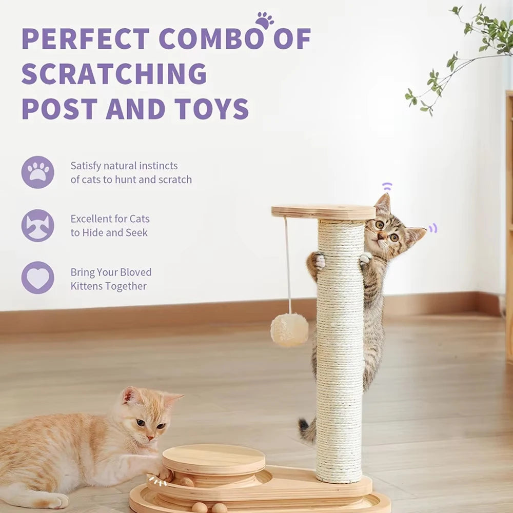 Sturdy Wood Cat Tree With Sisal Scratching Post And Lounges