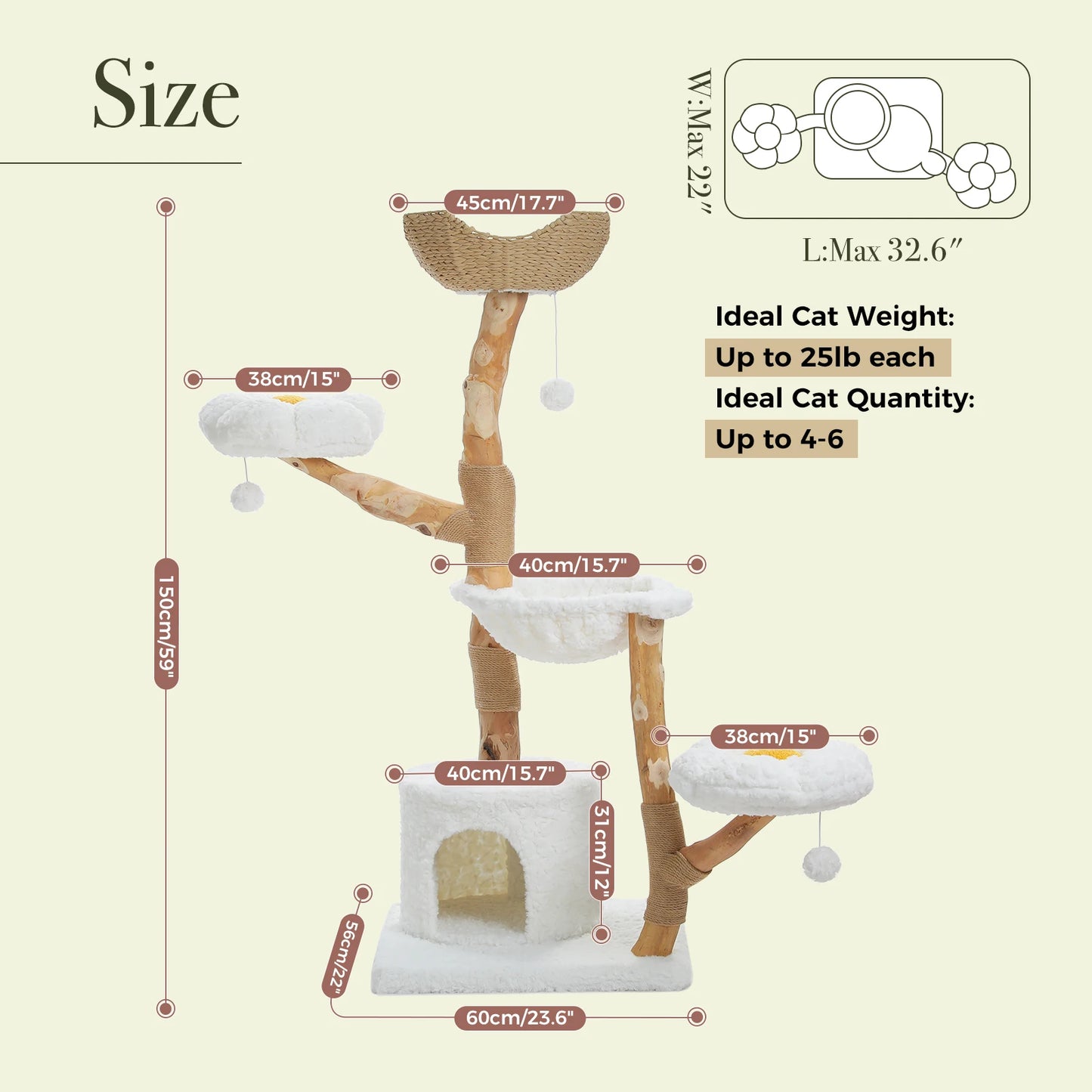 PAWZ Road Cat Tree Tower With Sisal Scratching Post