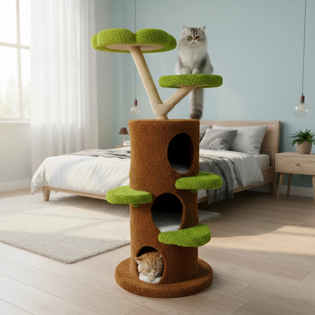 148 cm Tall Cat Tree for Indoor Cats, Large Cat Tower with Luxury Cat Condo, Cat Tree Tower with Soft Cushion, Scratching Board
