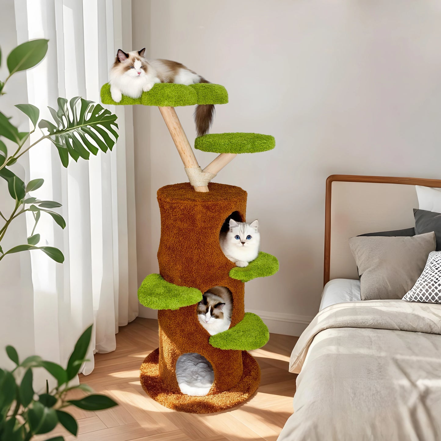 148 cm Tall Cat Tree for Indoor Cats, Large Cat Tower with Luxury Cat Condo, Cat Tree Tower with Soft Cushion, Scratching Board