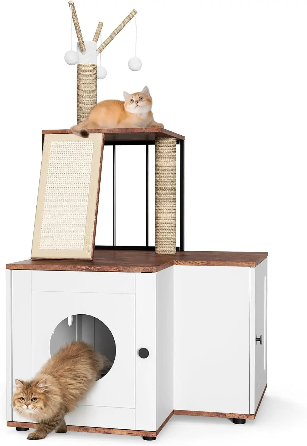 Garvee Wooden L Shaped Cat Tree Scratching Post Storage Cabinet