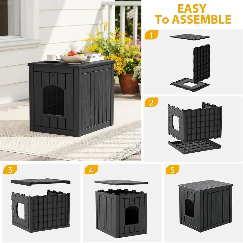 Enclosed Cat Litter Box Furniture With Weatherproof Outdoor Shelter