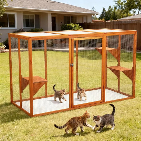 Outdoor Catio with Multi-Level Cat Enclosure and Waterproof Roof
