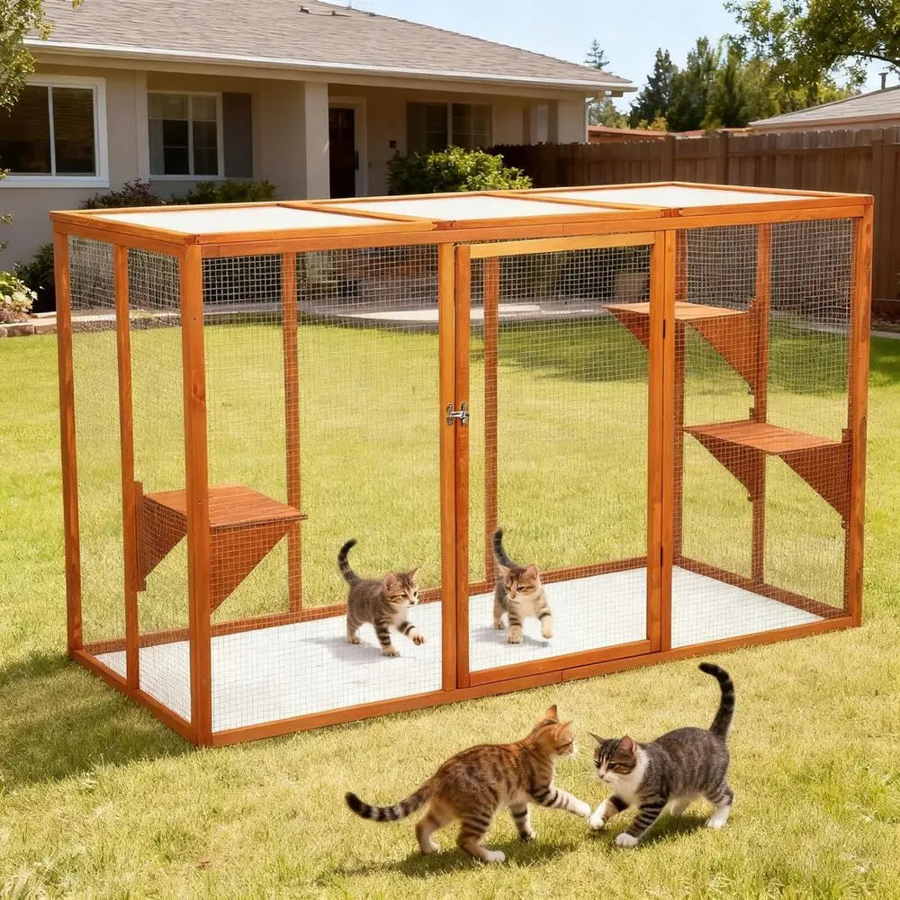 Outdoor Catio with Multi-Level Cat Enclosure and Waterproof Roof
