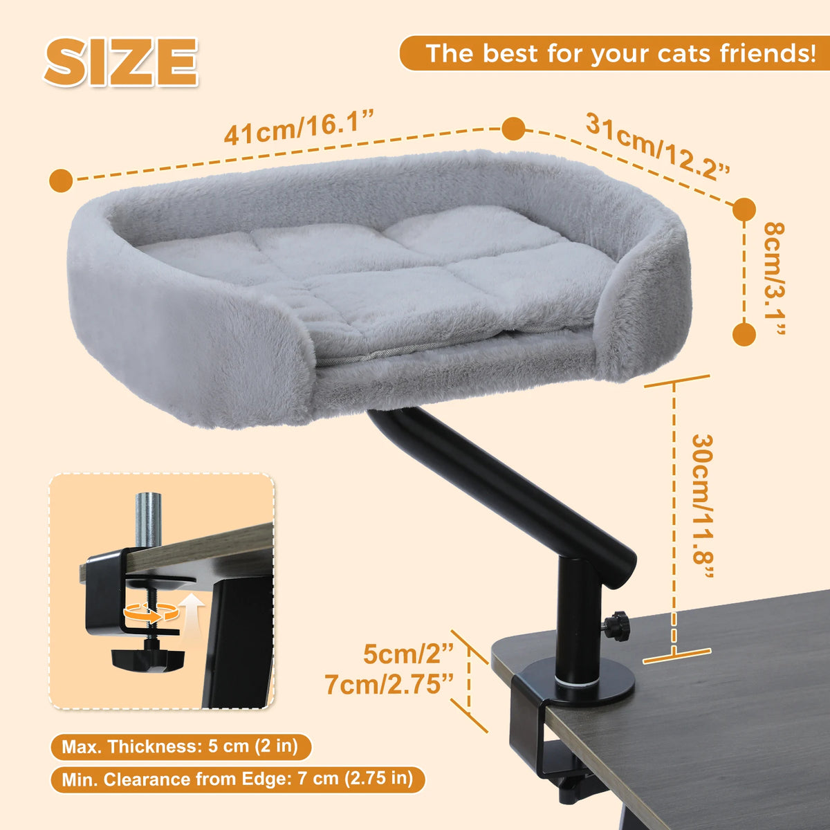 PAWZ Road Rotatable Cat Desk Bed Adjustable Plush Hammock by Annie N Poe Cattastic Supplies