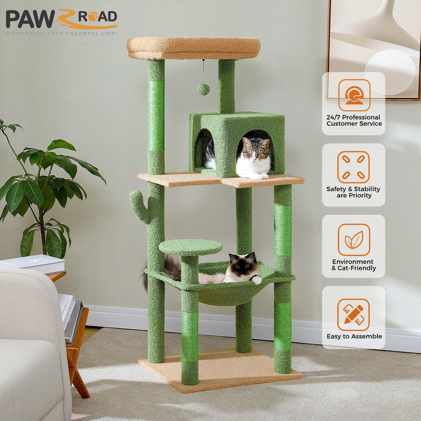 PAWZ Road Cactus Cat Tree Tower For Large Cats Perch