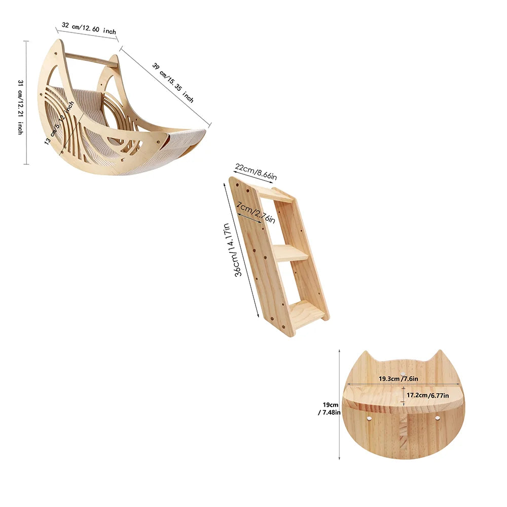 CWV Wall Mounted Cat Shelves Moon Hammock Climbing Perches