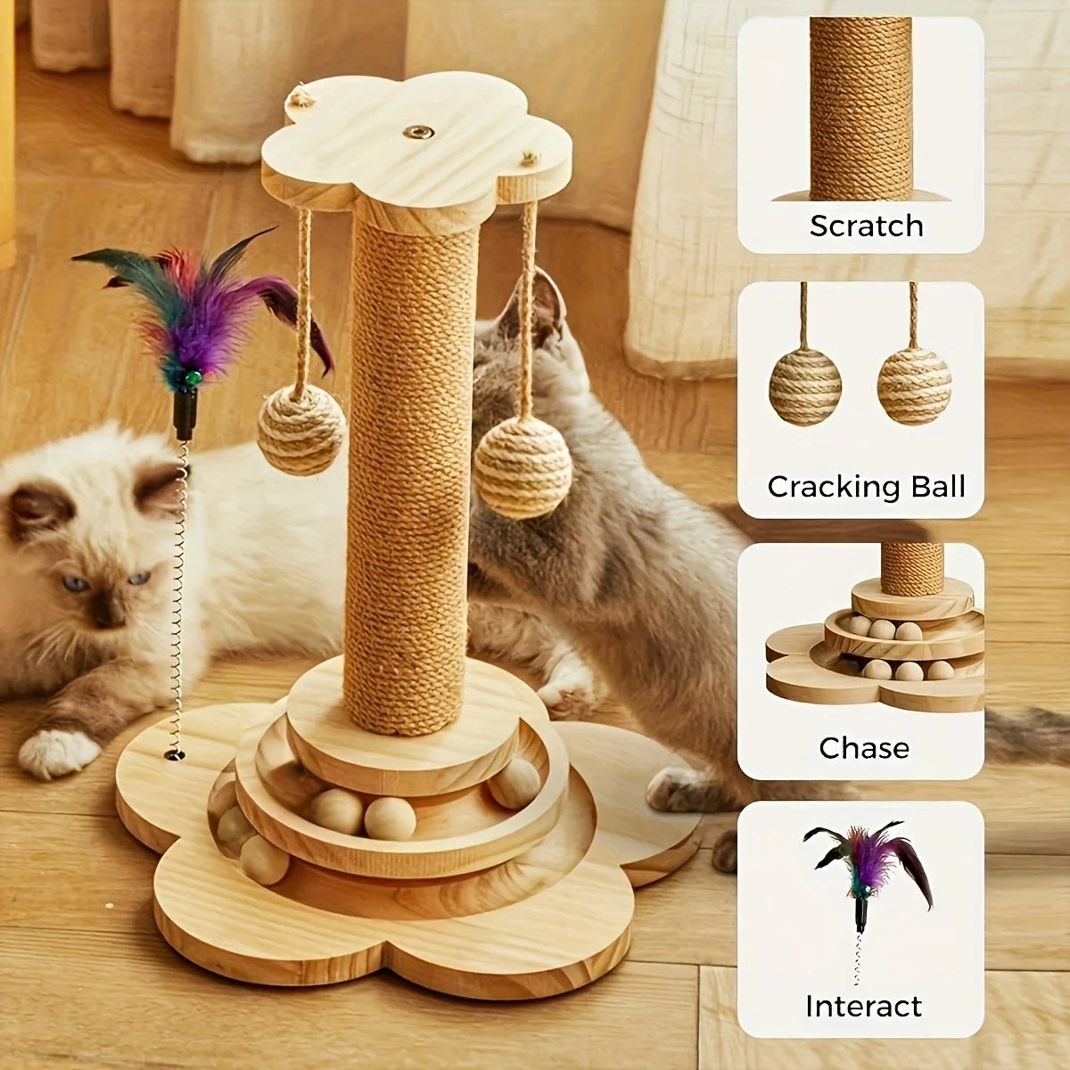 1pcs high-quality cat scratch board rotating platform - wooden fiber chew toy, durable and non shedding cat tree stand, vertical