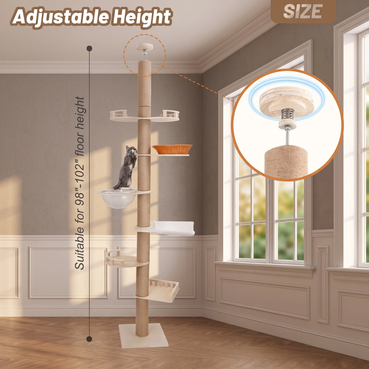 Adjustable Cat Tree With Sisal Posts Hammock And Cozy Capsule