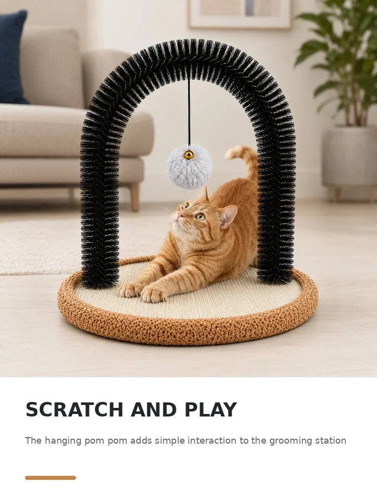 Cat Self Groomer Arch With Sisal Scratcher And Hanging Ball