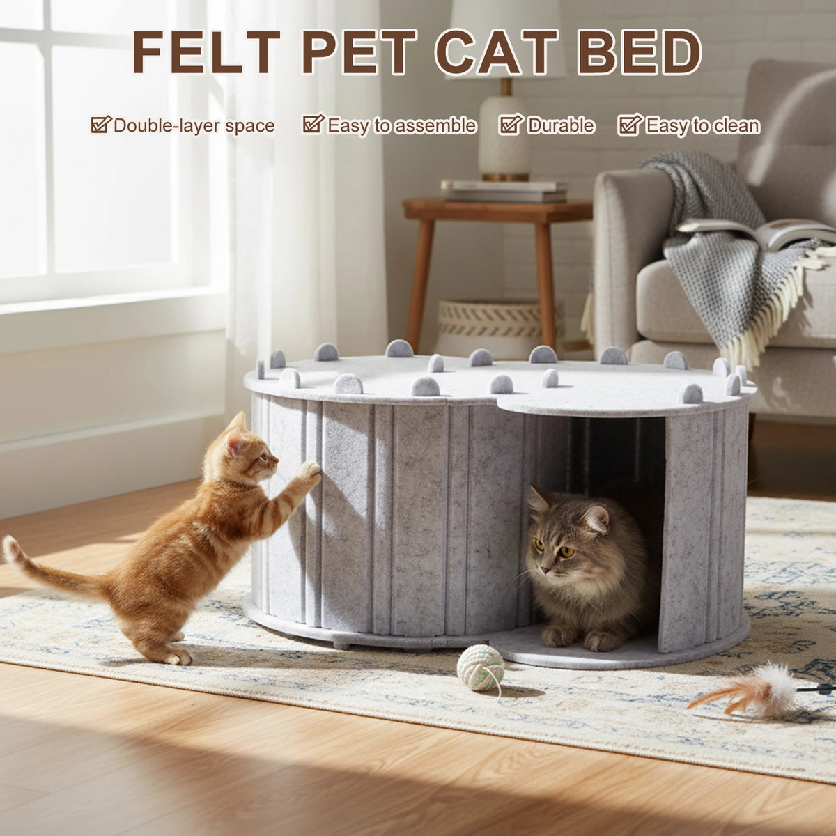 Foldable Felt Cat Tunnel Bed Semi Enclosed Peekaboo Cave
