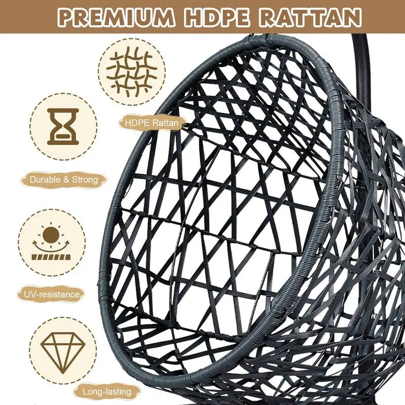 Hanging Cat Swing Bed with Cushion, Rattan-Style Egg Chair for Cats, Small Dogs & Pets, Indoor Swinging Cat Bed - Green