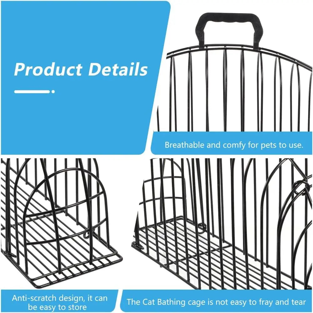 18-Inch Metal Cat Bathing and Drying Cage with Anti-Scratch Grooming Enclosure for Home Use
