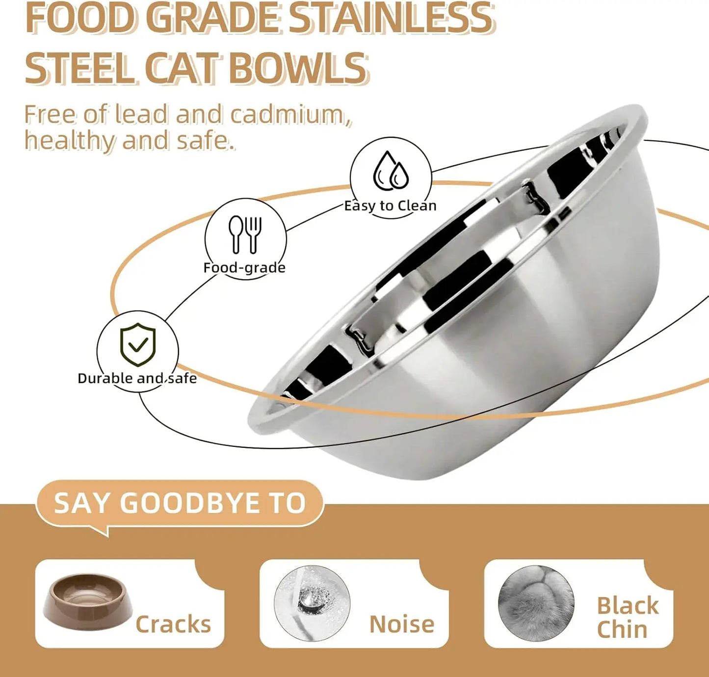 Elevated Cat Bowl, Raised Cat Food and Water Bowl Set for Indoor Cats, Splash Proof with  Stainless Steel Pet Food Bowls for Cats and Puppies, Whisker Fatigue and Dishwasher Safe - White