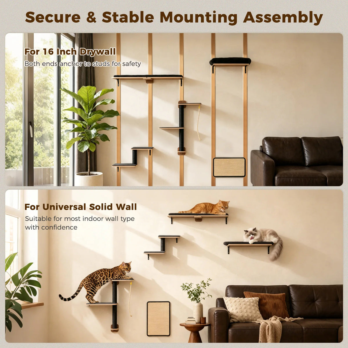 PAWZ Road Wooden Cat Wall Climbing Shelves With Scratching Posts