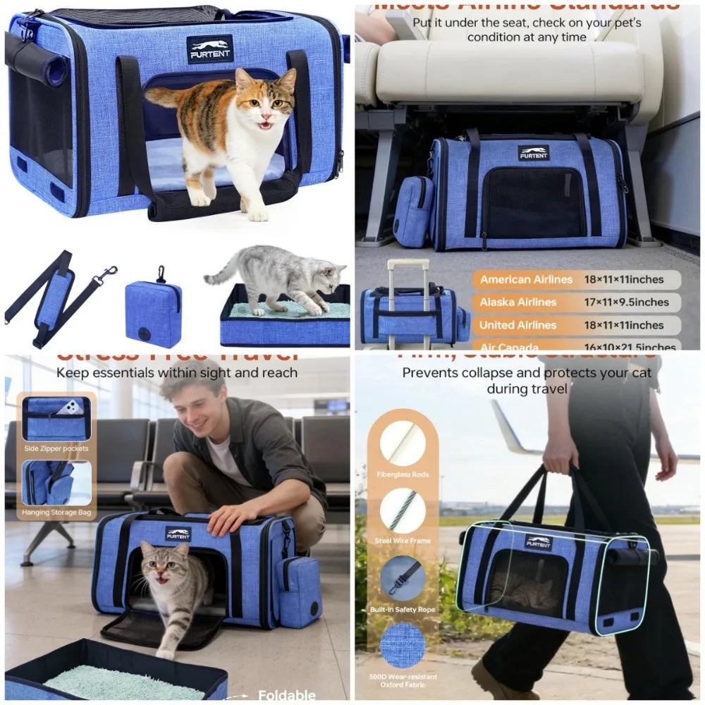Airline Approved Soft Sided Cat Carrier With Litter Box Up To 15 Lbs