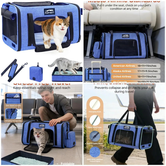 Airline Approved Soft Sided Cat Carrier With Litter Box Up To 15 Lbs