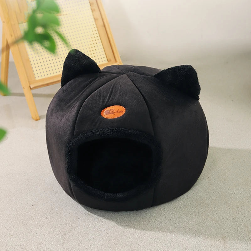 Black New Deep Sleep Comfortable Winter Cat bed Small mat Basket Puppy House products Pet tent Comfortable Cave