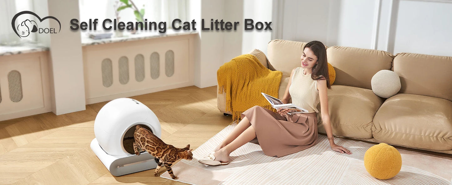 DOEL Self Cleaning Cat Litter Box 65L Automatic Cat Litter Box w/ Trash Bag & Litter Mat Smart Cat Toilet App Control 2.4G WiFi