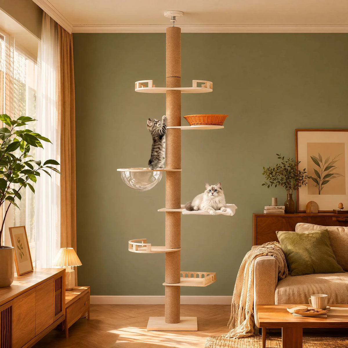Adjustable Cat Tree With Sisal Posts Hammock And Cozy Capsule