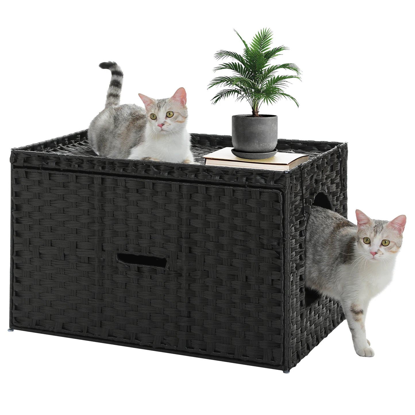PEQULTI Rattan Cat Litter Box Enclosure With Taller Doorway