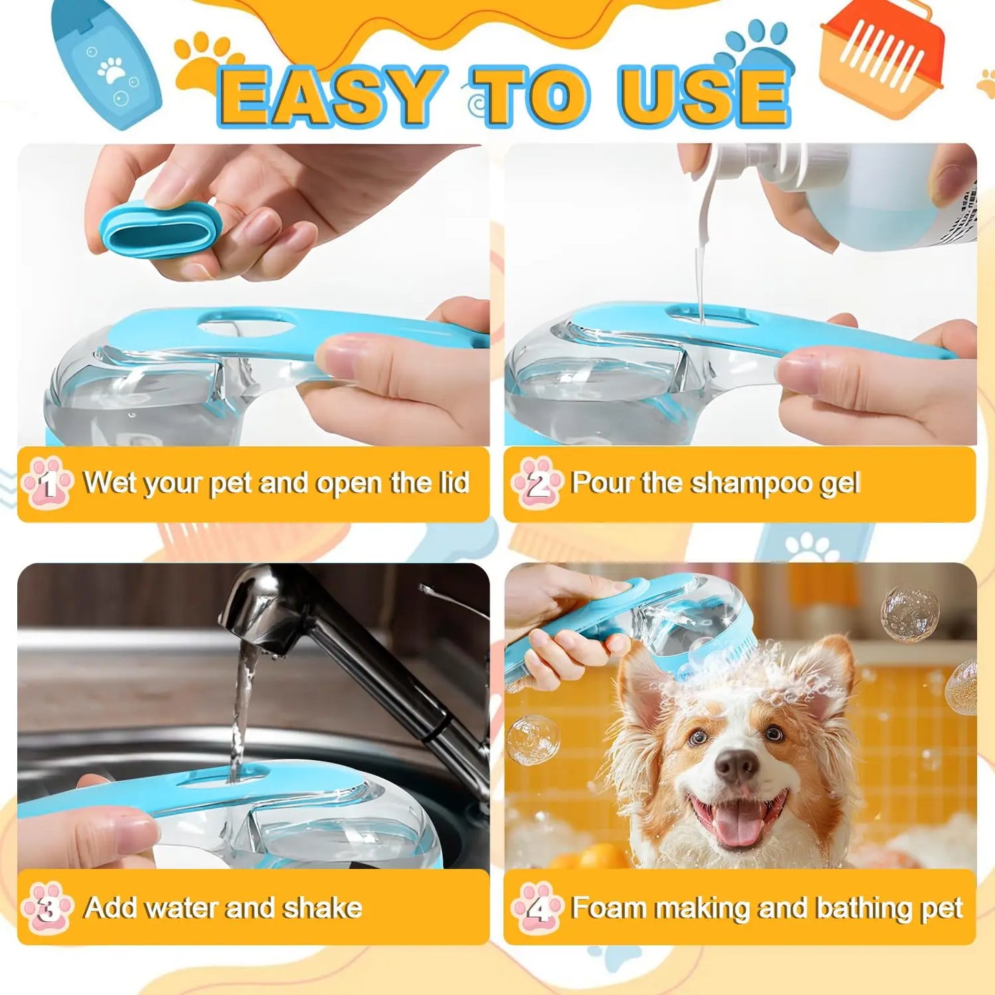 Pet Bath Brush Silicone Grooming Device for Dogs and Cats