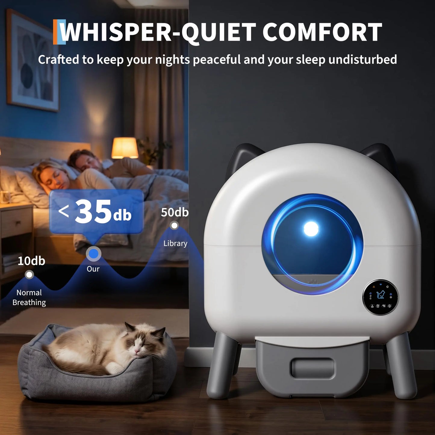 Automatic Self Cleaning Cat Litter Box, 72L Large Capacity For Multiple Cats, App Controlled, Odor Control, Quiet Safe Design