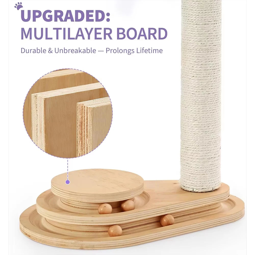 Sturdy Wood Cat Tree With Sisal Scratching Post And Lounges