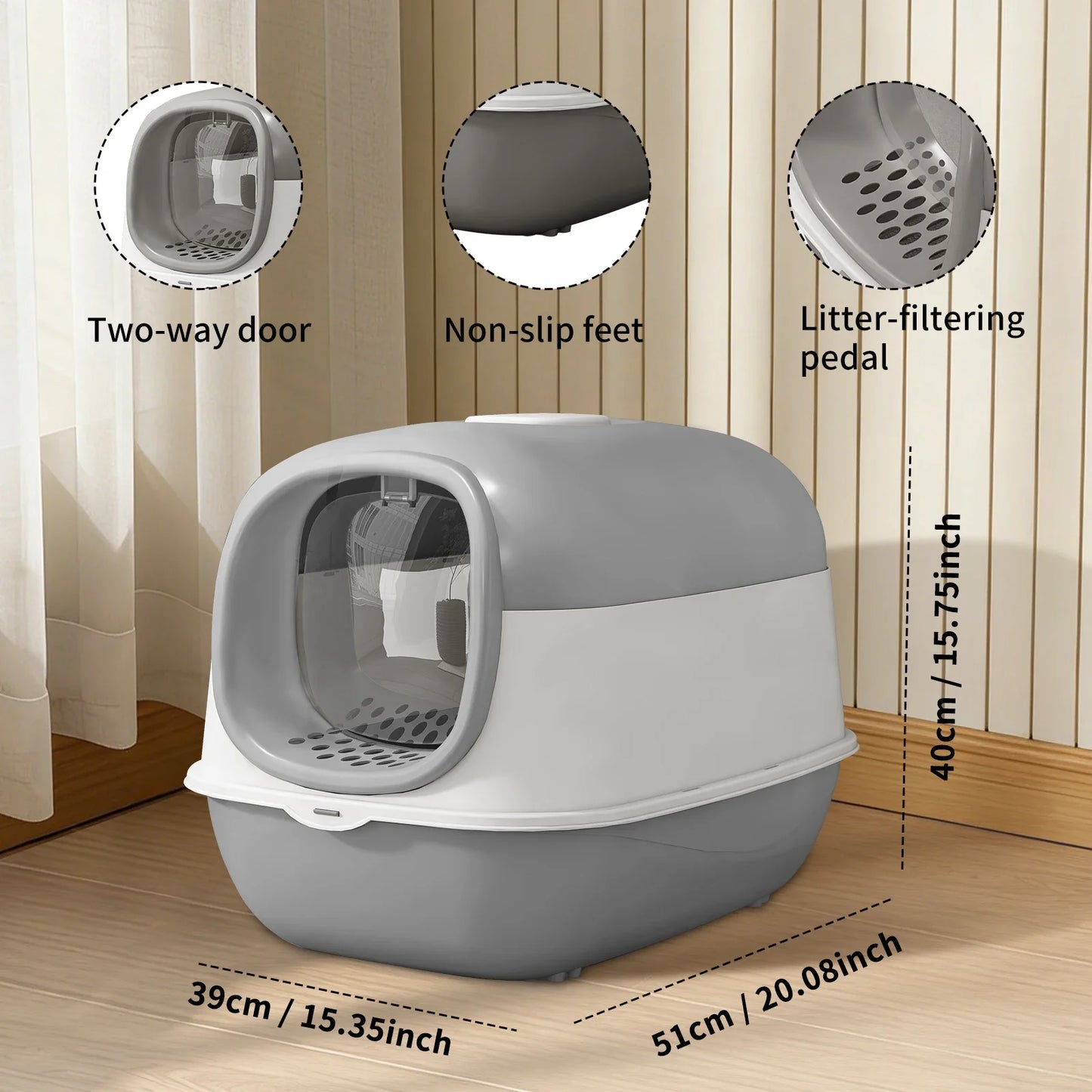 Switchable Open/Semi-Enclosed Cat Litter Box, Extra Large Jumbo Size for Multi-Cat Households, Splash-Proof and Anti-Tracking, Dual-Mode Over-the-Top Litter Pan, Low-Entry for Easy Cleaning，Suitable for cats of different si