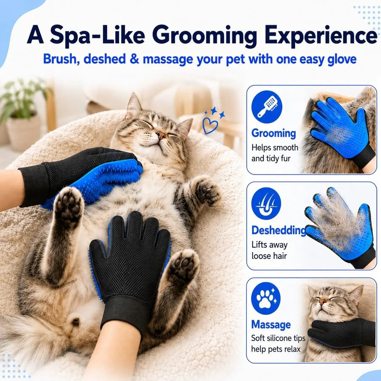 PCS Pet Hair Removal Glove and Pet Grooming Glove Kit for Cats & Dogs, Pet Hair Gloves & Dog Washing Gloves ，Reusable Magic Brush Pet Hair Remover Tool for Laundry，Carpet,Car Seat，Couch