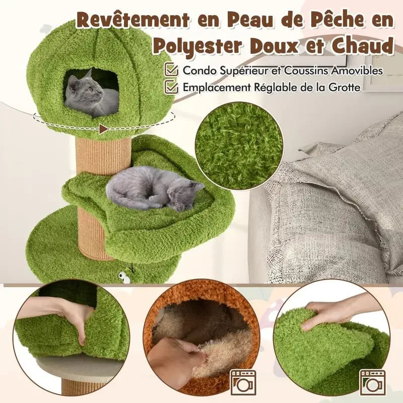 Mushroom Cat Tree For Cats With Plush Condos And Perches