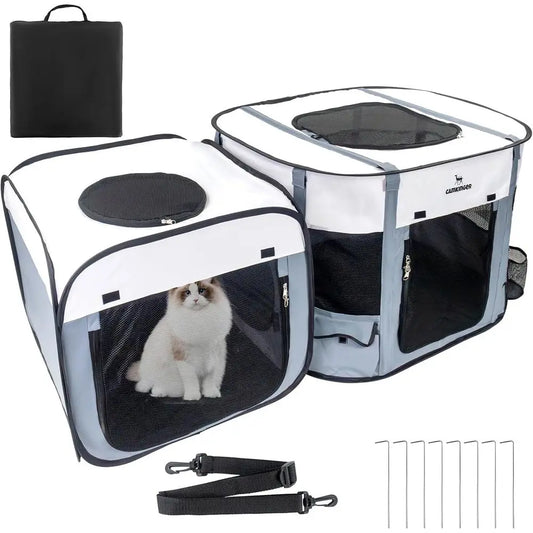 Versatile Indoor-Outdoor Pet Playpen, 2-in-1 Waterproof Dog Crate & Cat Enclosure, Large Portable Kennel for Small Dogs and Kitt