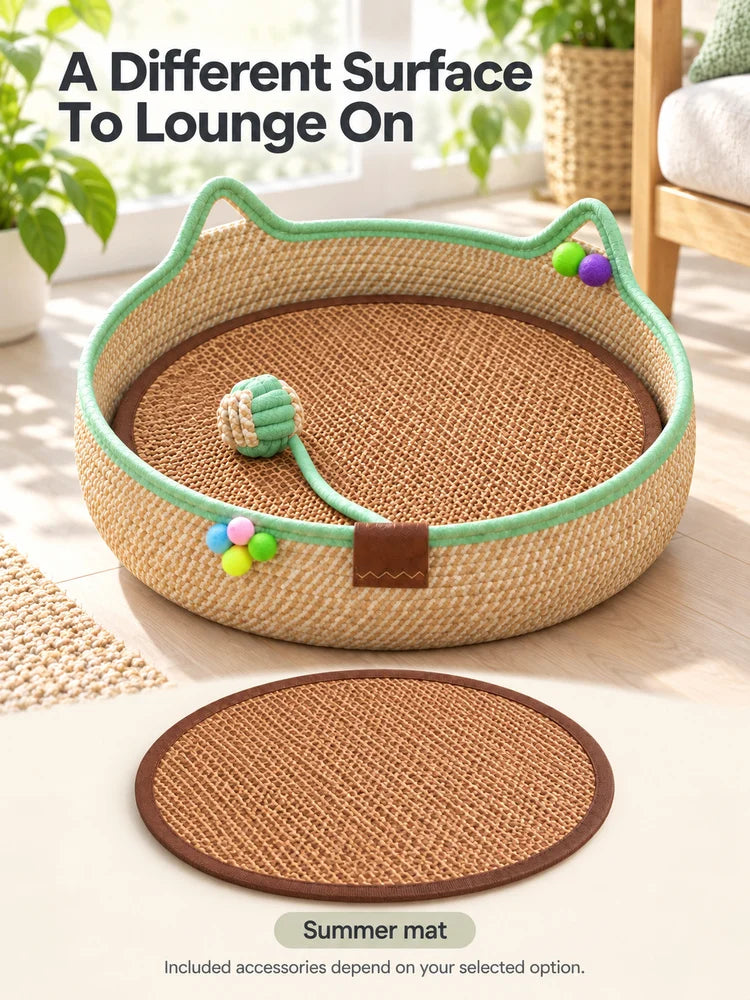 Comfortable Round Woven Cat Bed With Stylish Ear Design by Annie N Poe Cattastic Supplies