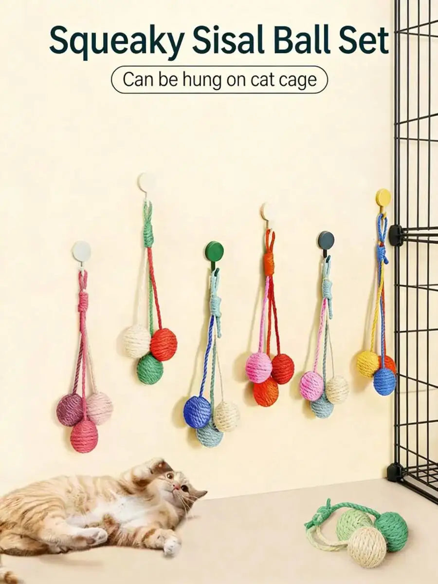 Hanging Sisal Rope Ball Cat Toy With Bell For Cats