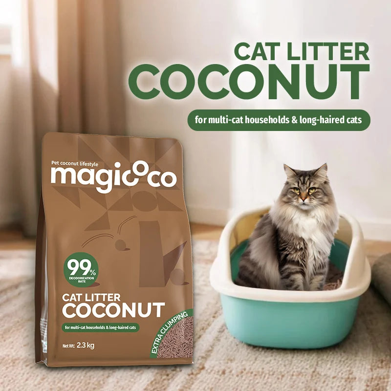 Coconut Cat Litter 10LBS 99% Deodorized Odor Control Low Tracking & Flushable Strong Clumbing Cat Litter Cat Sand