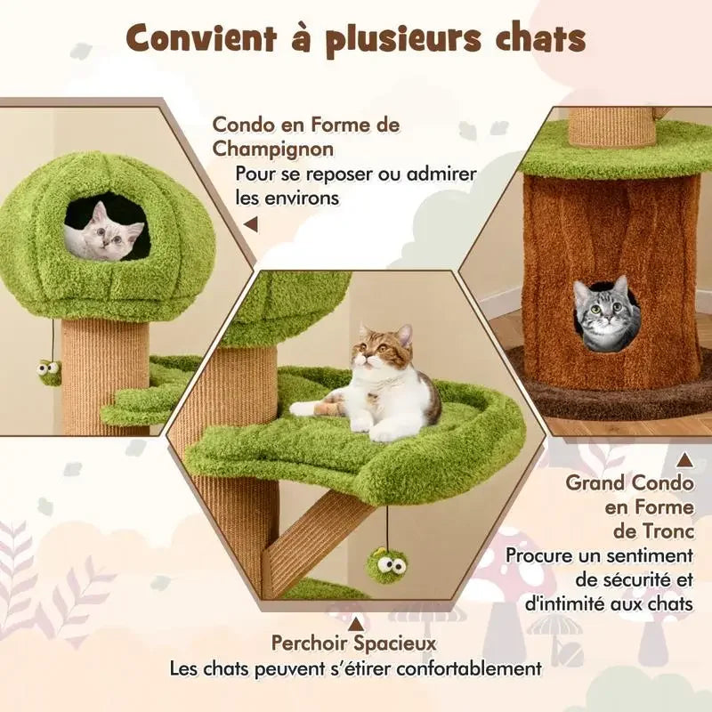 Mushroom Cat Tree For Cats With Plush Condos And Perches