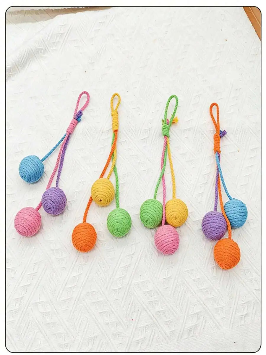 Hanging Sisal Rope Ball Cat Toy With Bell For Cats