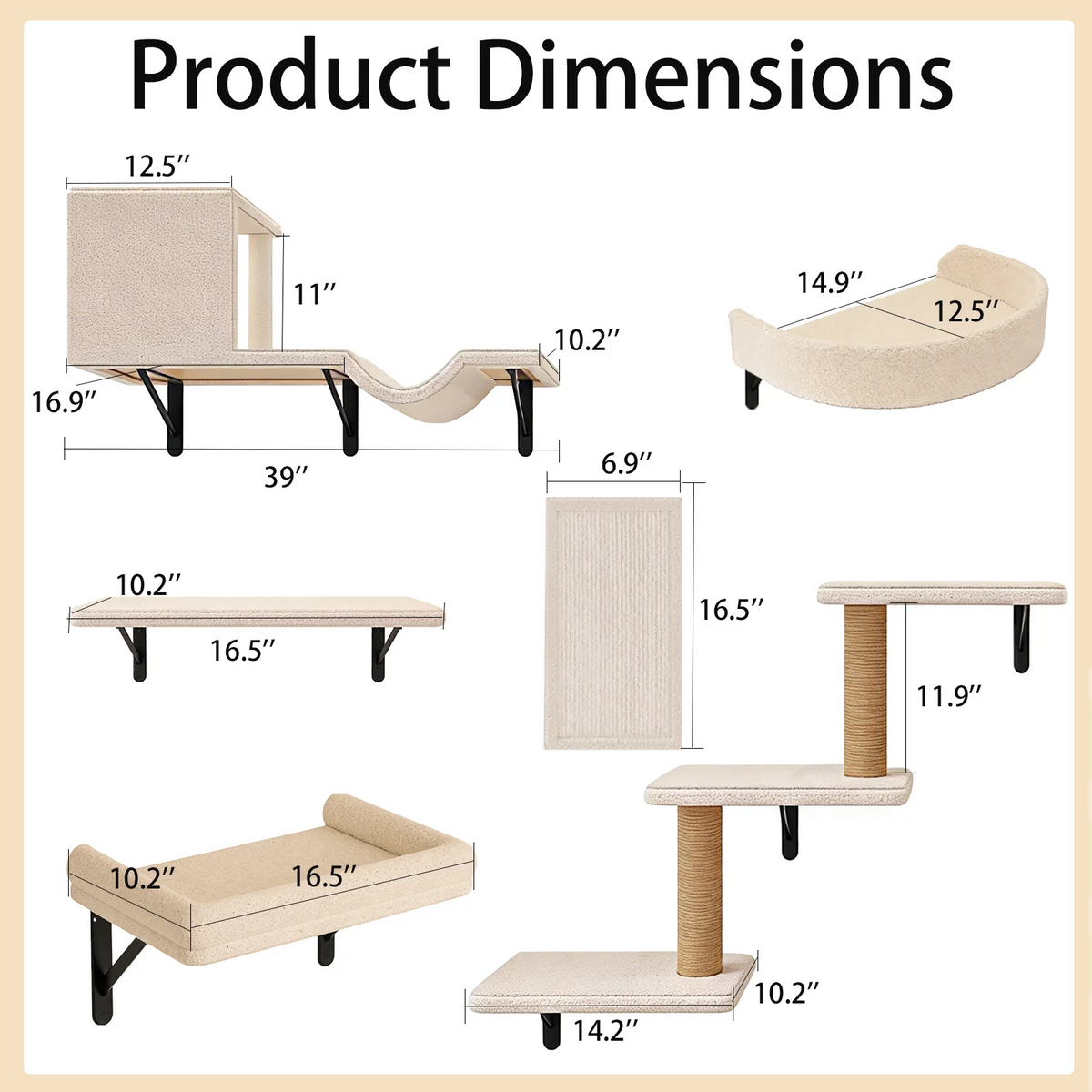 MIUZMORE Wall Mounted Cat Shelves And Scratching Posts Furniture Set