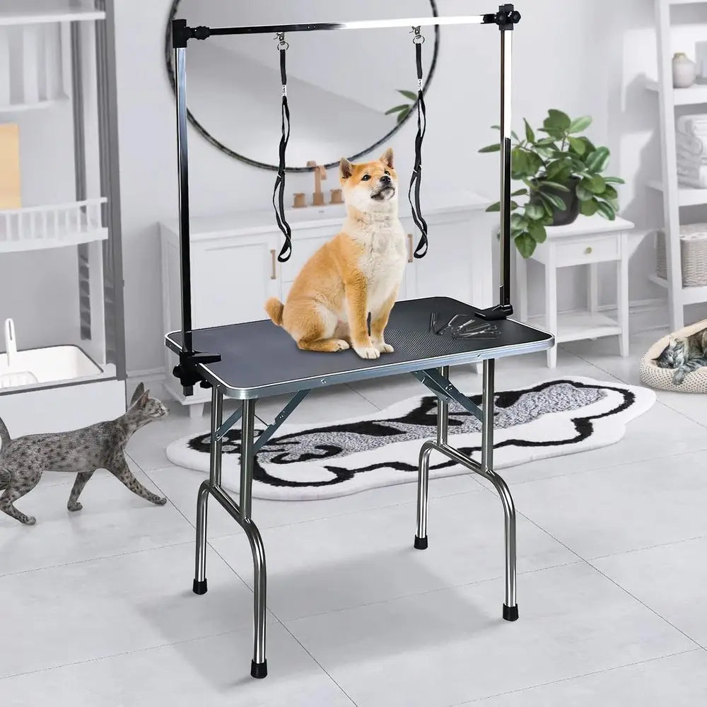 Adjustable Pet Grooming Table With Arm Noose And Mesh Tray Heavy Duty