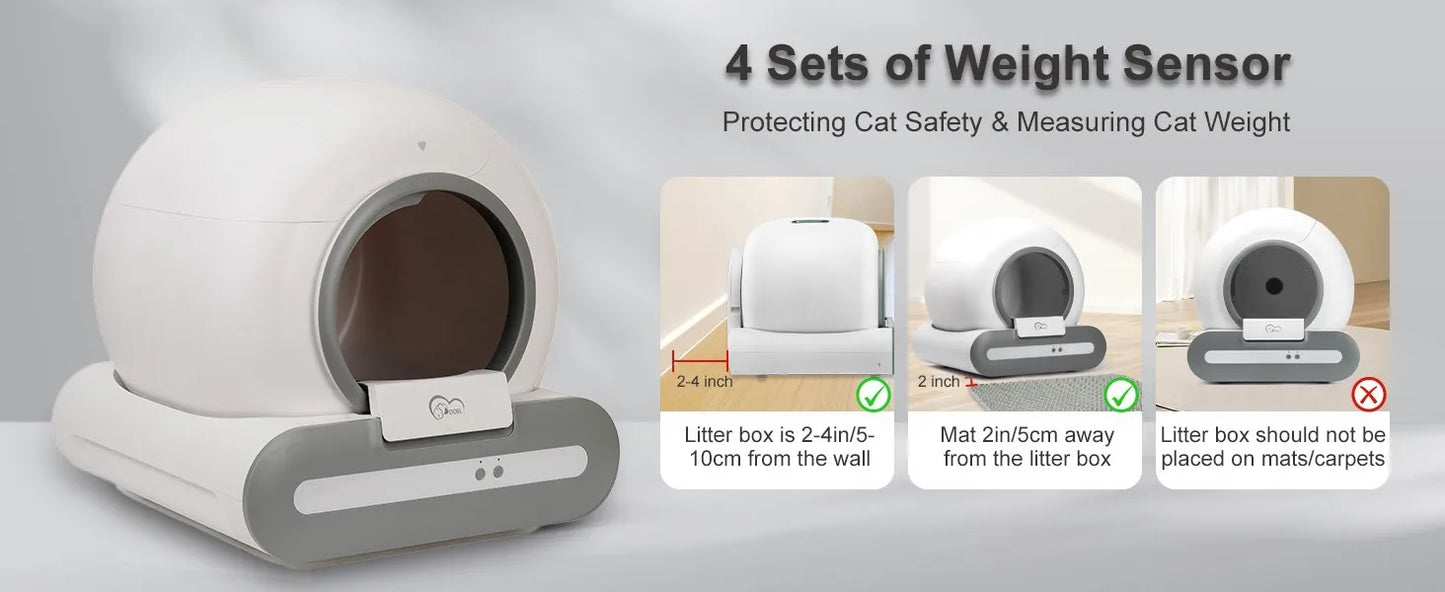 DOEL 65L Self-Cleaning Cat Litter Box App Control, ONLY Supports 2.4G WiFi w/Litter Mat&Trash Bags, Fit for Tofu & Mixed Litter