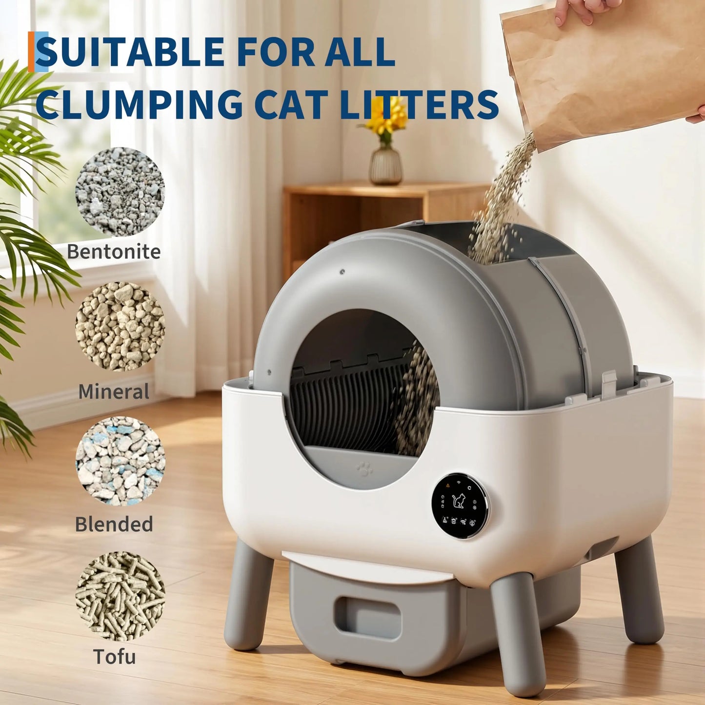Automatic Self Cleaning Cat Litter Box, 72L Large Capacity For Multiple Cats, App Controlled, Odor Control, Quiet Safe Design
